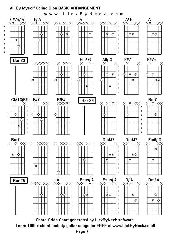 Chord Grids Chart of chord melody fingerstyle guitar song-All By Myself-Celine Dion-BASIC ARRANGEMENT,generated by LickByNeck software.